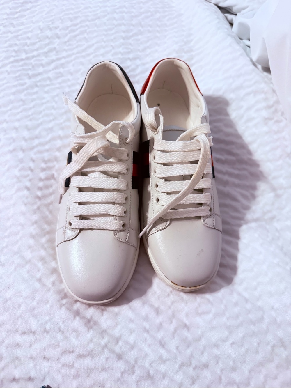 Women's White Sneakers with Green and Red Stripe - Picture 6 of 6